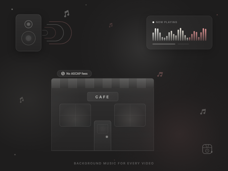 Storefront with music notes illustration for businesses